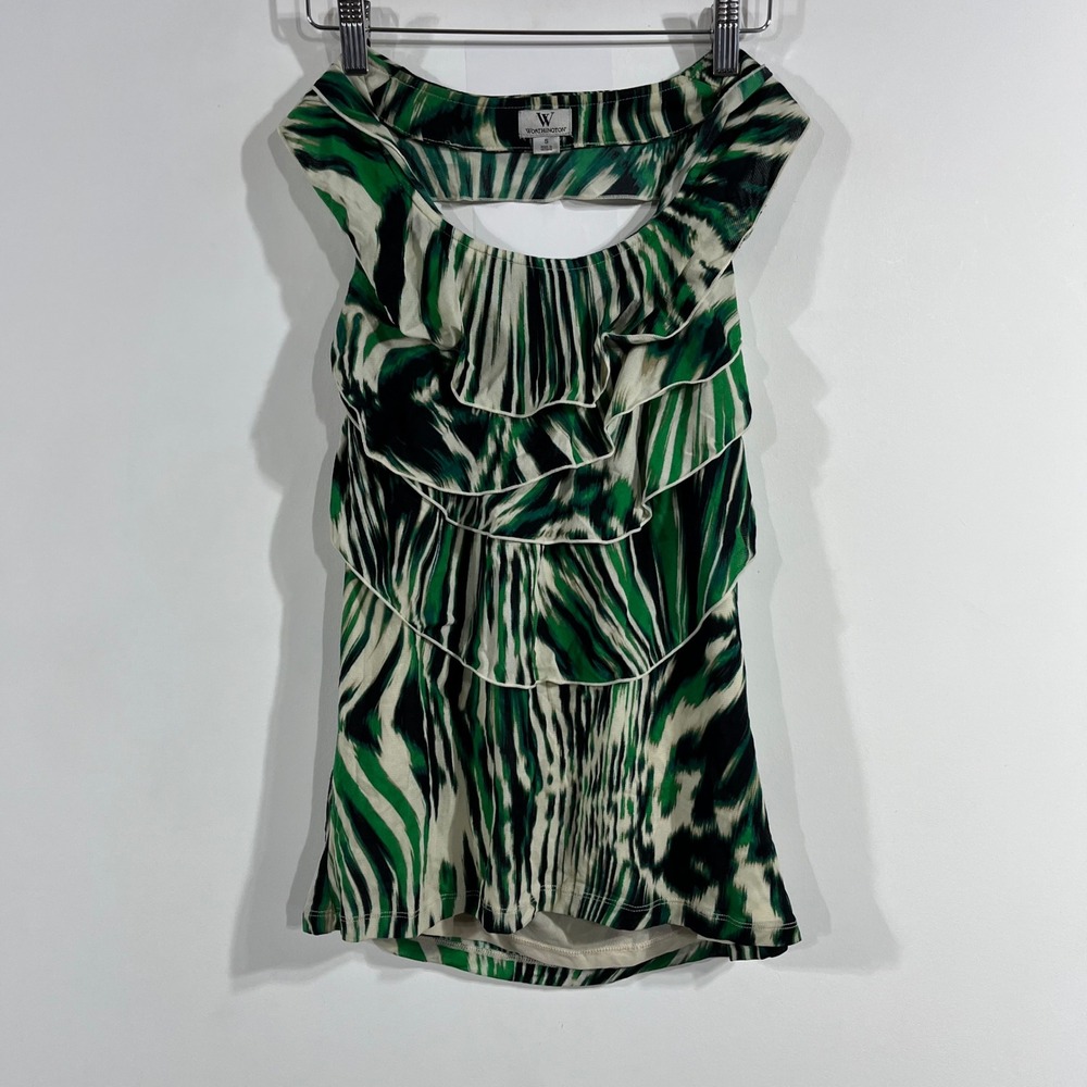 Worthington Y2K Festival Resort Beachy Abstract Ruffle Halter Top Womens‎ Small